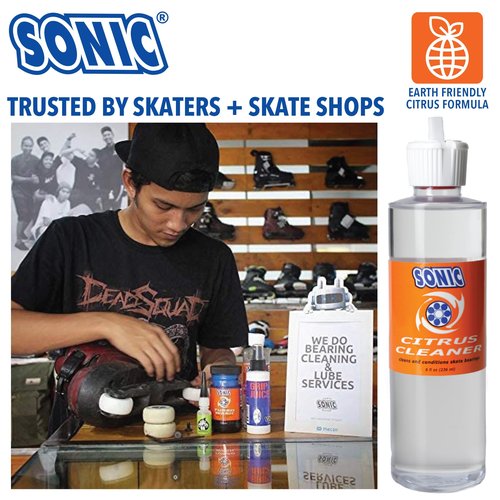 SONIC Citrus Skate Bearing Cleaner, Cleans Inline Skate, Roller Skate and Skateboard Bearings, Earth friendly, 8 oz, Made in USA