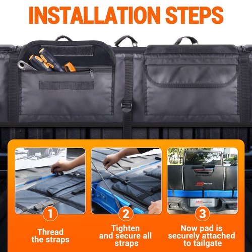 MNJ MOTOR Tailgate Bike Pad, Pickup Truck Tailgate Pad Carry 5 Mountain Bikes Tailgate Cover Tailgate Protection Pad with Reflective Strips Tool Pockets and Rear Camera Opening