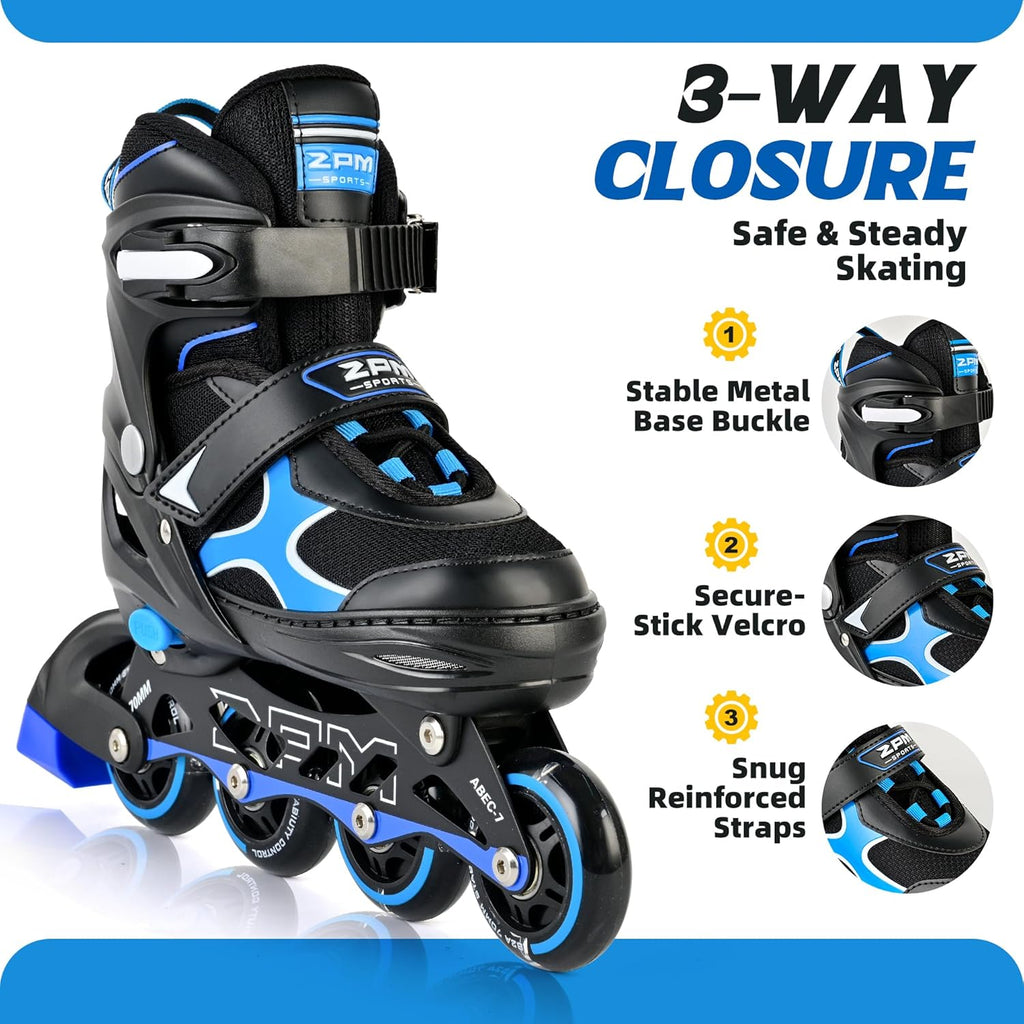 2PM SPORTS Inline Skates for Kids - Adjustable Light-Up Roller Skates for Ages 5-12 | Fun & Safe