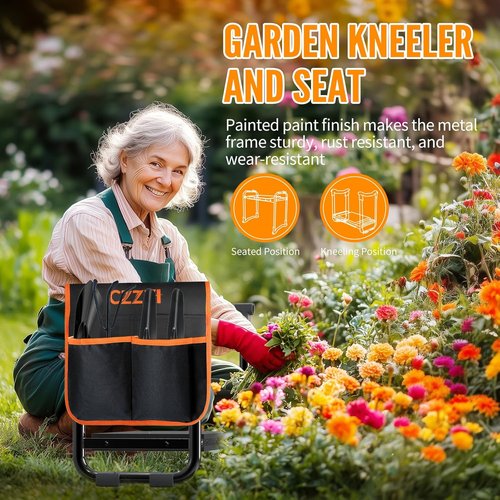 CZZXI Garden Kneeler and Seat - Heavy Duty Gardening Stool with Tool Pouch | Comfortable and Durable Design