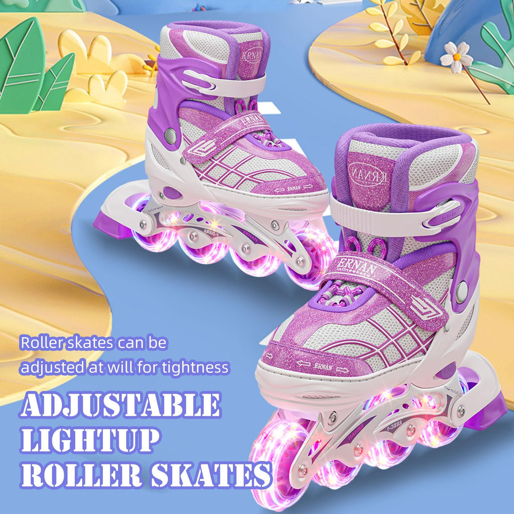 Uleetot Inline Skates for Boys, Girls,.Adjustable Light up Roller Skates Purple Holographic High Top Faux Leather Rollerskates for Beginner Indoor Outdoor (Medium-Big Kids(2-5 US))