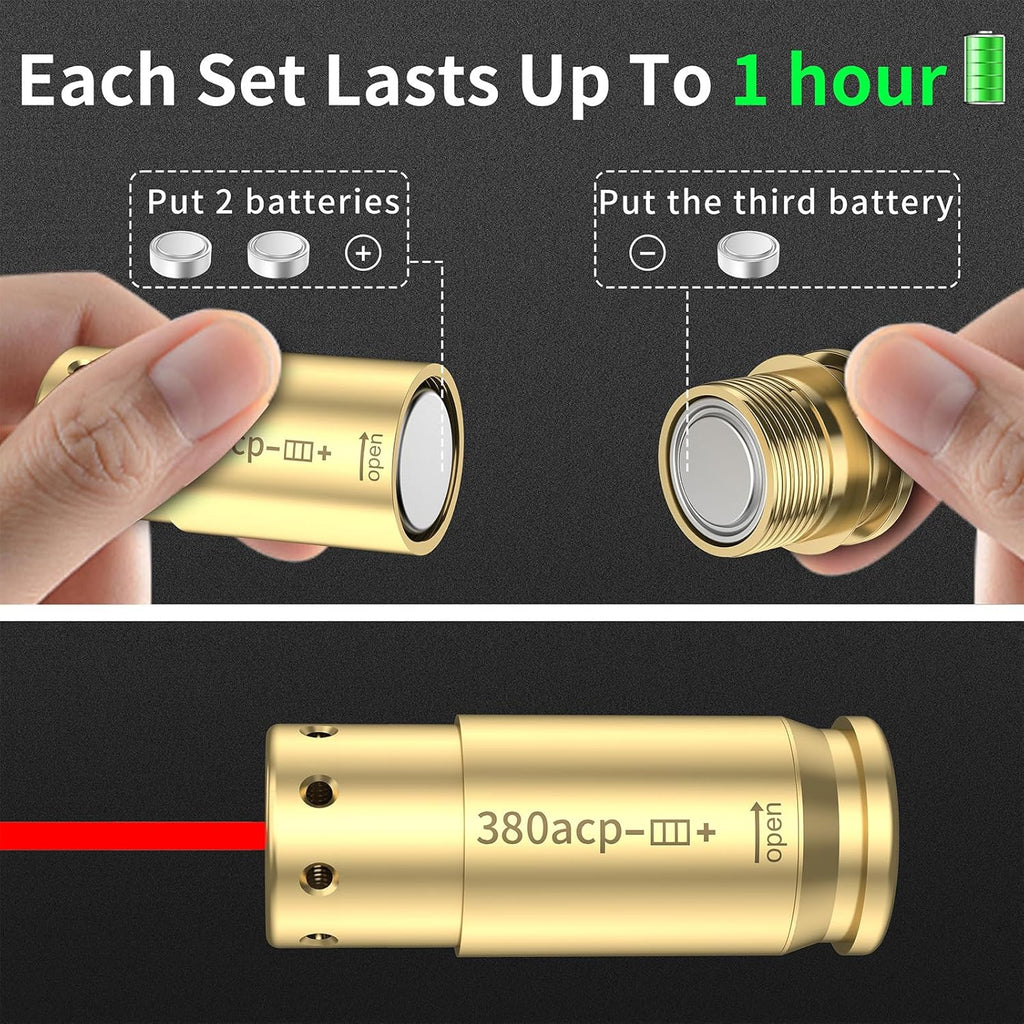 Tipfun .380acp Bore Sight Laser Sight Red Dot Boresighter with Batteries