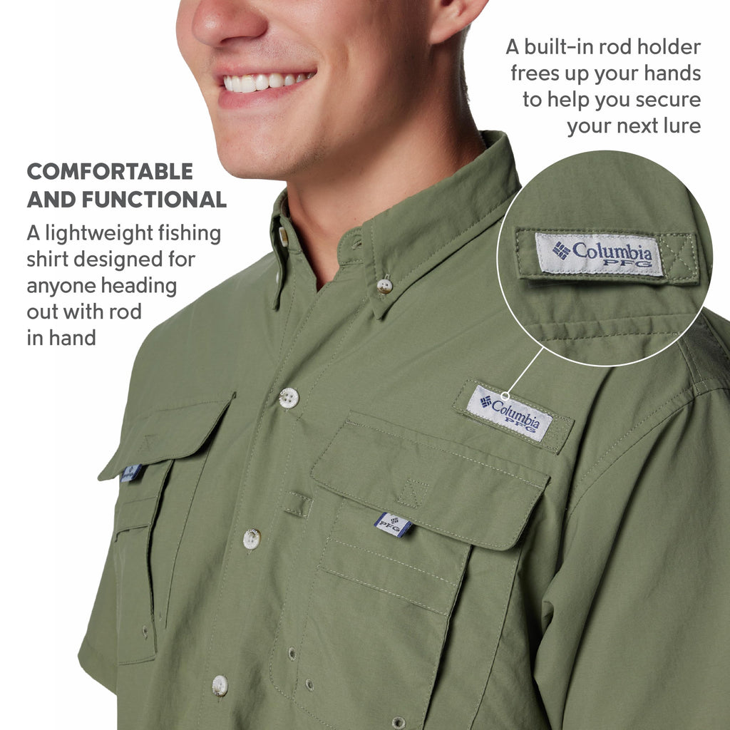 Columbia Mens PFG Bahama II Short Sleeve Fishing Shirt, Cypress, X-Large