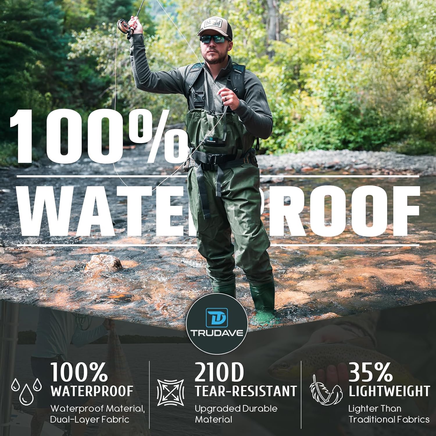 Trudave Chest Waders - Waterproof Fishing & Hunting Waders for Men | Durable 2-Ply Nylon/PVC