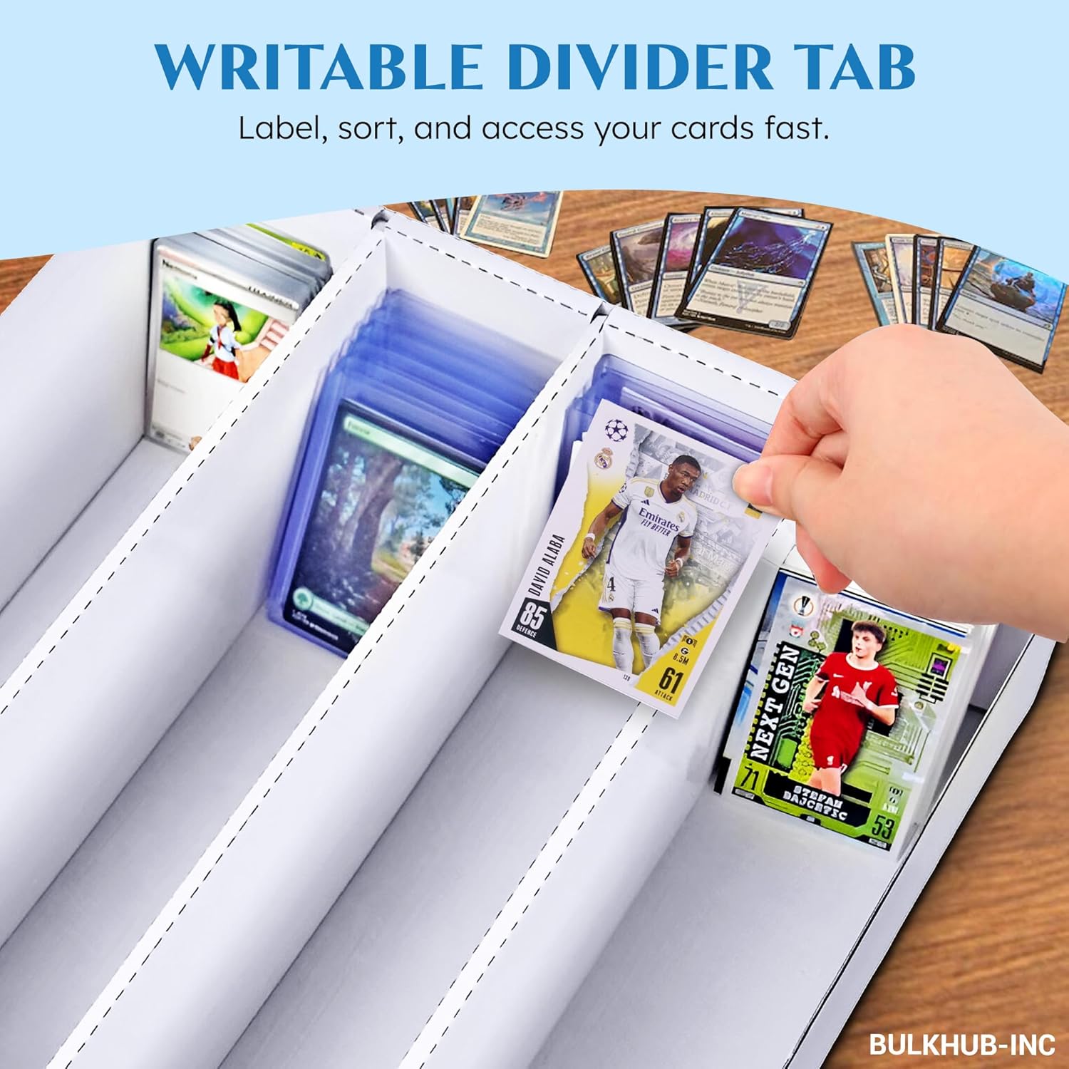 Trading Card Storage Box 3200 Count - Cardboard Organizer for Sports & TCG Cards - White with Dividers