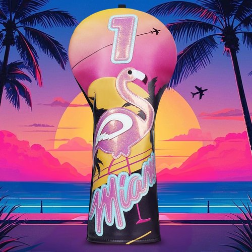 LZFAN Golf Club Head Covers Driver Fairway Wood Hybrid Golf Club Headcover Leather Protector Heavy Embroidered Colorful Jellyfish (Flamingos at Sunset)