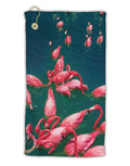 TOOLOUD Bright Pink Painted Flamingos Micro Terry Gromet Golf Towel 15" x 22" All Over Print