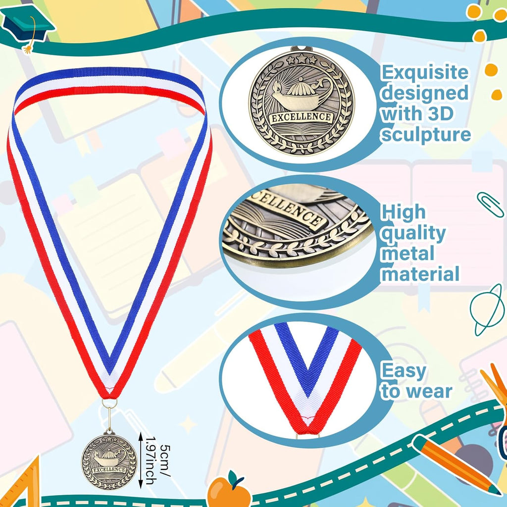 Quelay 20 Pcs Gold Award Medals - 2'' Winner Medals with Neck Ribbons for Competitions & Tournaments