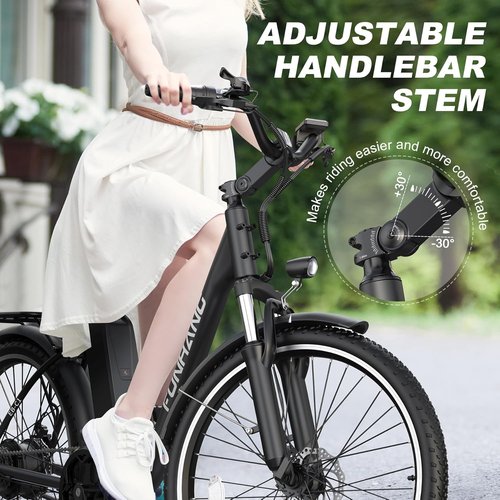 Funhang Electric Bike - 26" City Cruiser Ebike with 1000W Motor, 50 Miles Range, 7-Speed, Adjustable Stem