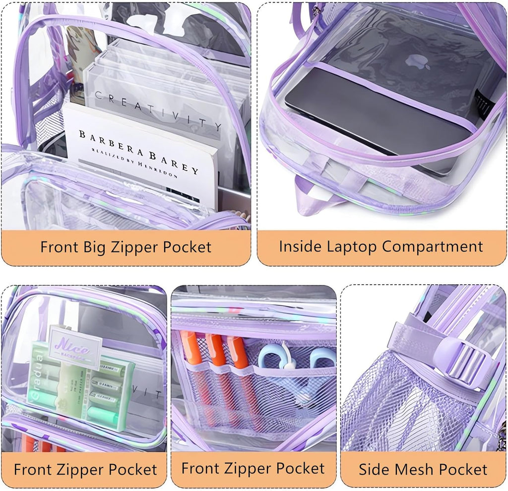 OKKID Heavy Duty Clear Backpack - Transparent Bookbag for School Girls | Durable See-Through Design
