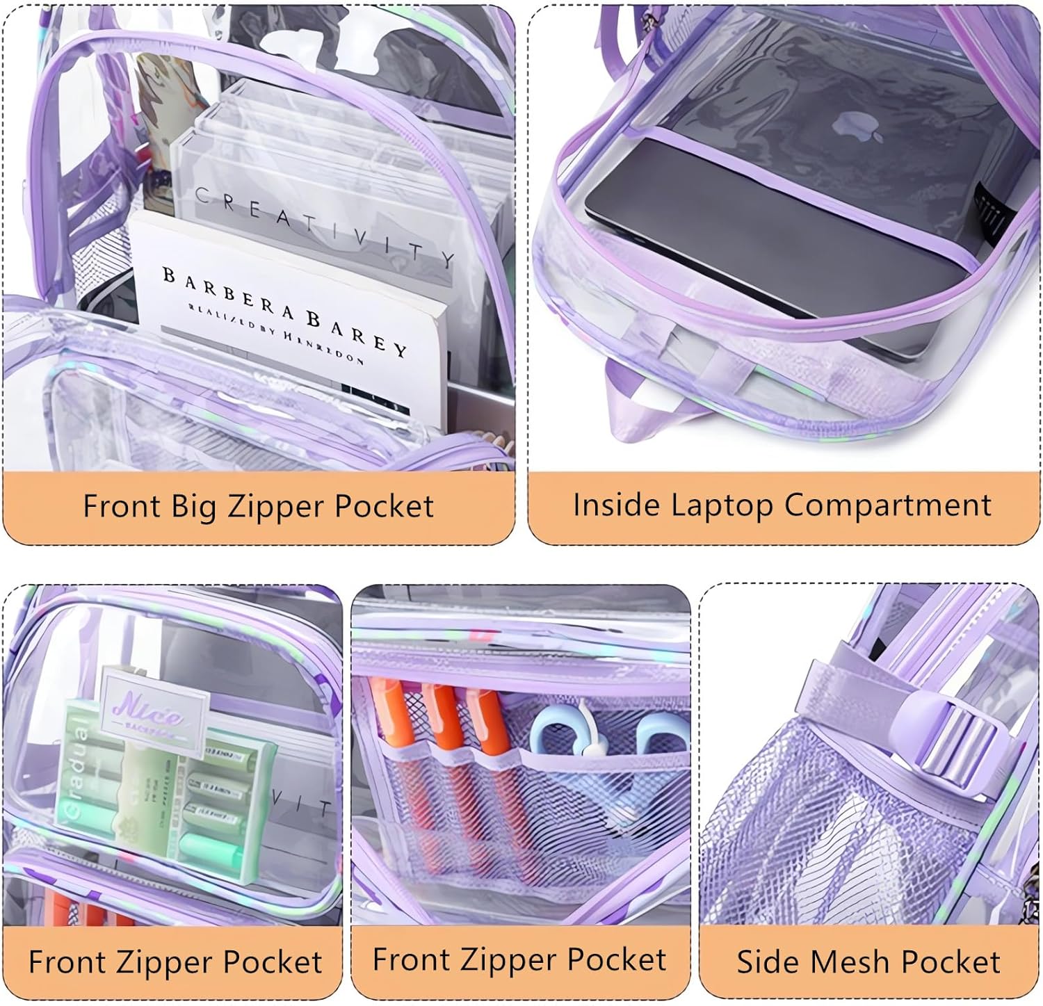 OKKID Heavy Duty Clear Backpack - Transparent Bookbag for School Girls | Durable See-Through Design