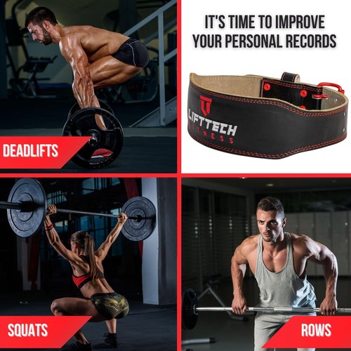 Lift Tech Fitness 4'' Padded Weight Lifting Belt - Leather Workout Belt for Men & Women - Gym Belt for Powerlifting, Deadlift, Strength training - 4'' Padded Belt for Weightlifting - Black, XL