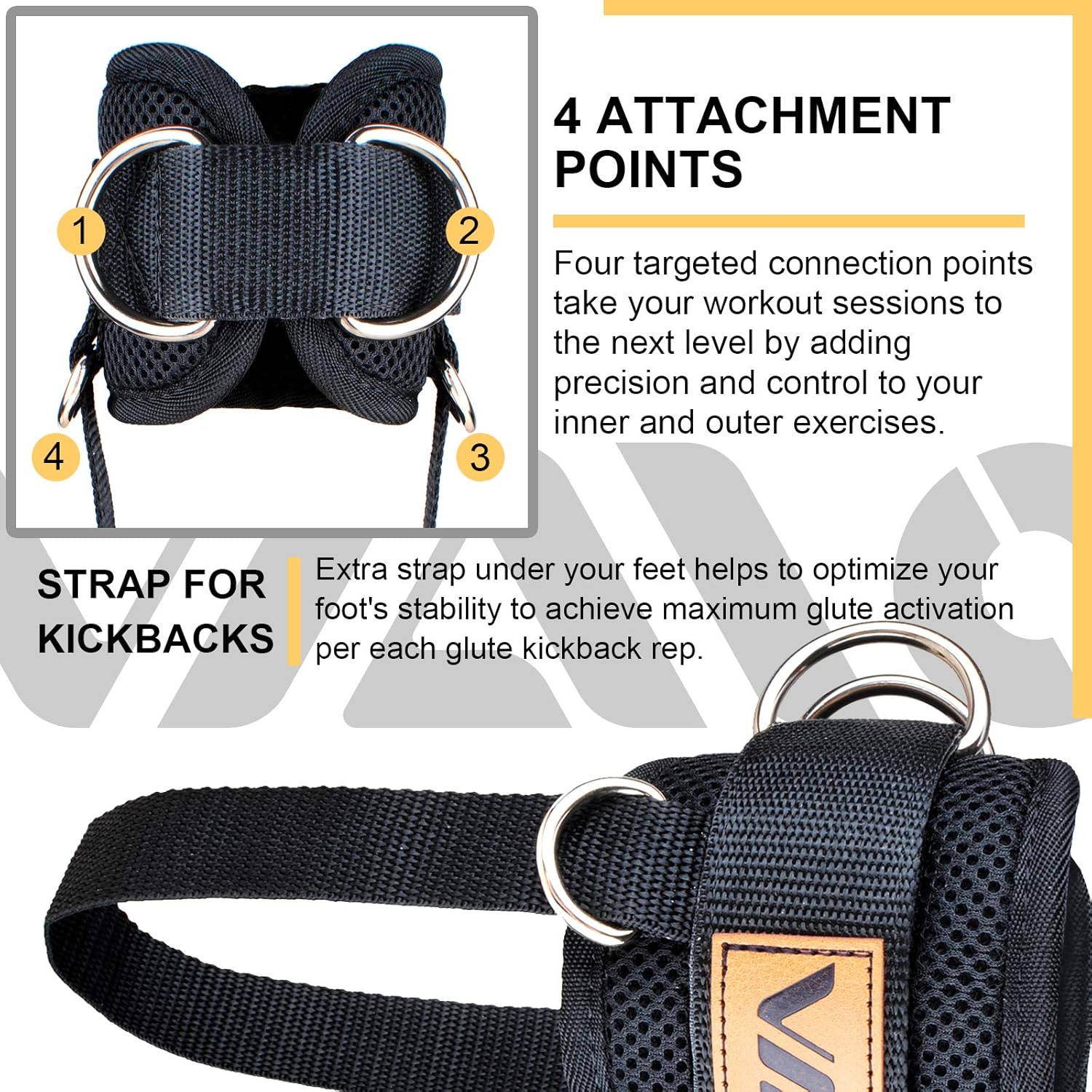 VAIIO Ankle Straps for Cable Machines - Adjustable Neoprene Comfort Fit | Premium Double D-Ring Cuffs for Toning Legs & Glutes