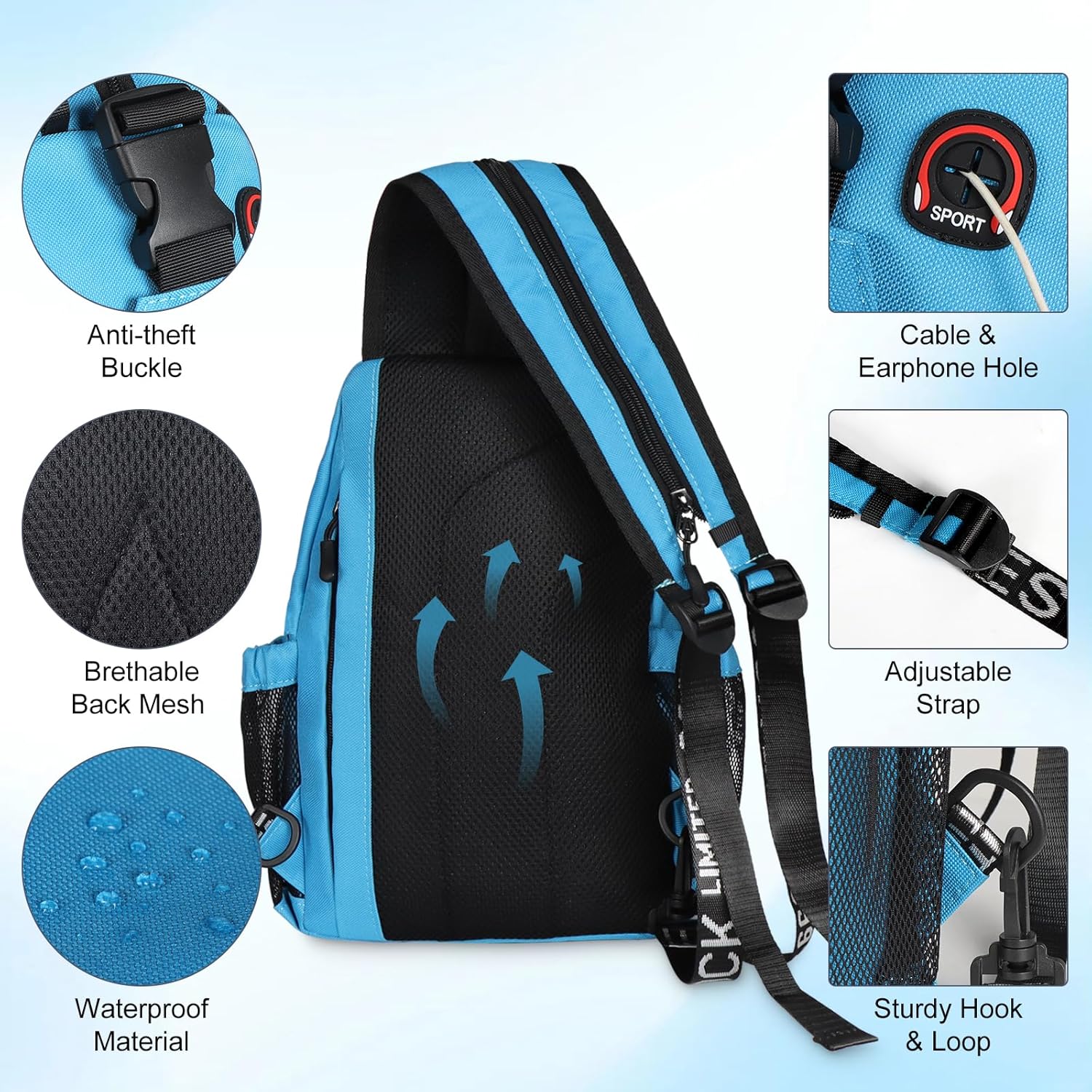 Skiennix Crossbody Backpack - Convertible Sling Bag for Men & Women | Adjustable Strap, 13-Inch, Blue