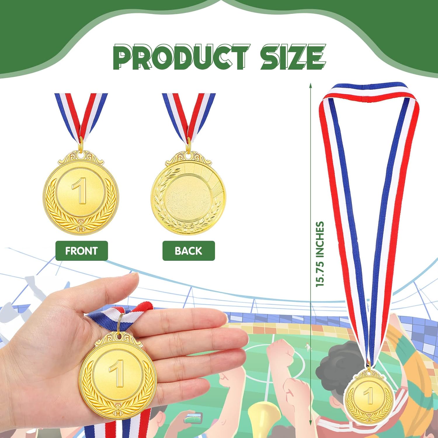 Yinkin Gold Award Medals - 1st Place Medals for Kids | Ribbon Included for Sports Competitions