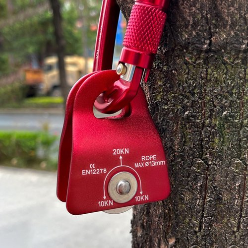 TRIWONDER 20kN Micro Climbing Pulley, Bearing Mobile Sheave Aluminum Fixed Eye Rock Rope Pulley for Rigging Lifting Hitch Tending (Red)