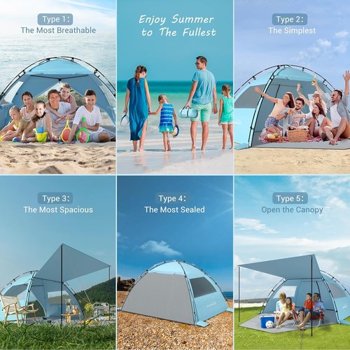 Elegear CumbreX™ Beach Tent - Portable Sun Shelter for 6-8 People | Easy Setup & UPF 50+ Protection - Sky Blue