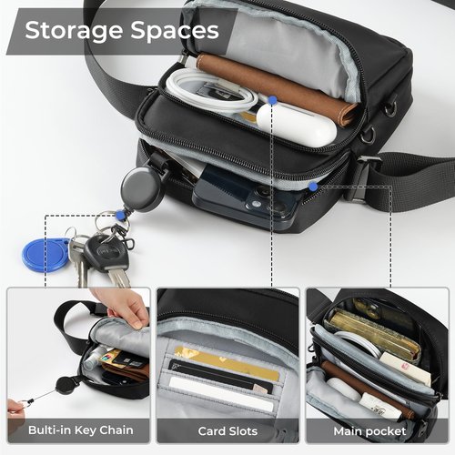 BROADREAM Small Sling Bag for Men, RFID Anti-Theft Crossbody Sling Bags with Zipper Lock for Women - Lightweight Waterproof Mini Chest Passport Backpacks for Travel Hiking (Black)