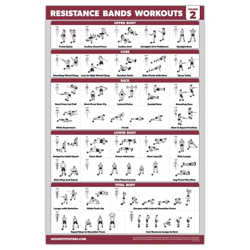 Palace Learning 3 Pack: Resistance Bands Workouts Volume 1 & 2 + Stretching Exercises Poster Set - Set of 3 Workout Charts (LAMINATED, 18" x 24")