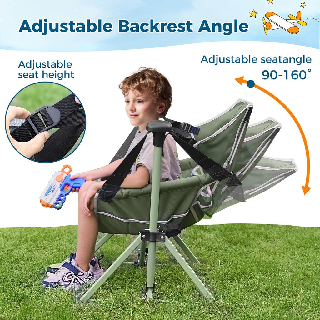 Skiennix Kids Hammock Chair - Adjustable & Portable Folding Camping Chair | Green, Supports 135 LBS