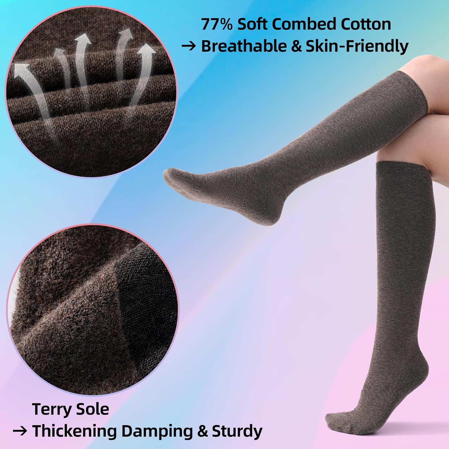 Skiennix Soft Cotton Compression Socks - 20-30mmHg Knee High Support for Circulation & Travel