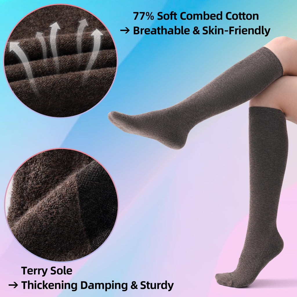 Soft Cotton Compression Socks for Women Men 20-30mmHg - Knee High Support for Circulation, Nurses, Pregnancy, Travel
