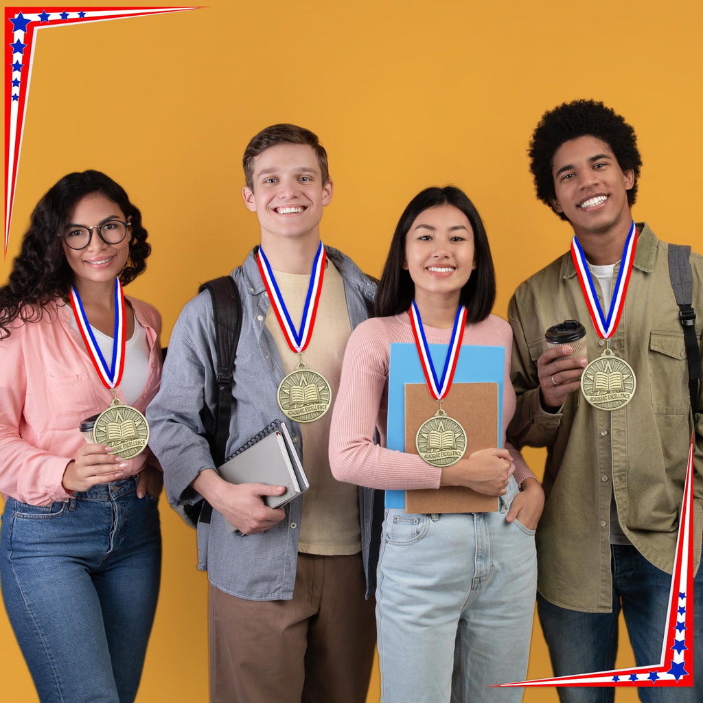 Quelay 30 Pcs 2'' Gold Awards Medals Bulk Winner Medals with Neck Ribbons Encourage Team Participation for Adults Trophy Award Prize Gift Competitions Graduation Party(Academic Excellence)