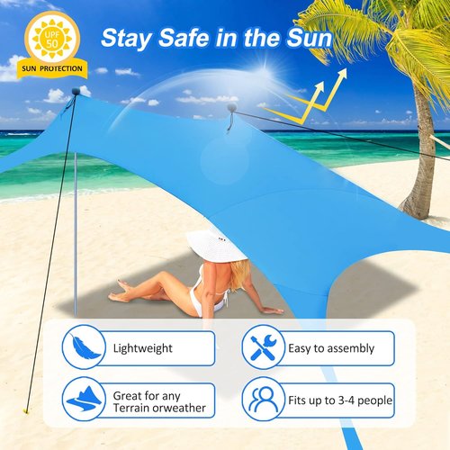 Beach Canopy Tent by [Brand Name] - UPF 50+ UV Protection Sun Shade | Complete with Sandbags, Poles & Anti-Wind Ropes