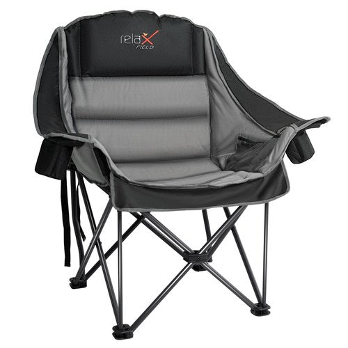 RELAX FIELD Oversized Camping Chair, Portable Folding Padded Camp Chairs with Side Pocket, Cup Holder, Heavy Duty Support 500LBS Outdoor Lounge Chair for Adults, Fishing, Sports, Trip, Black