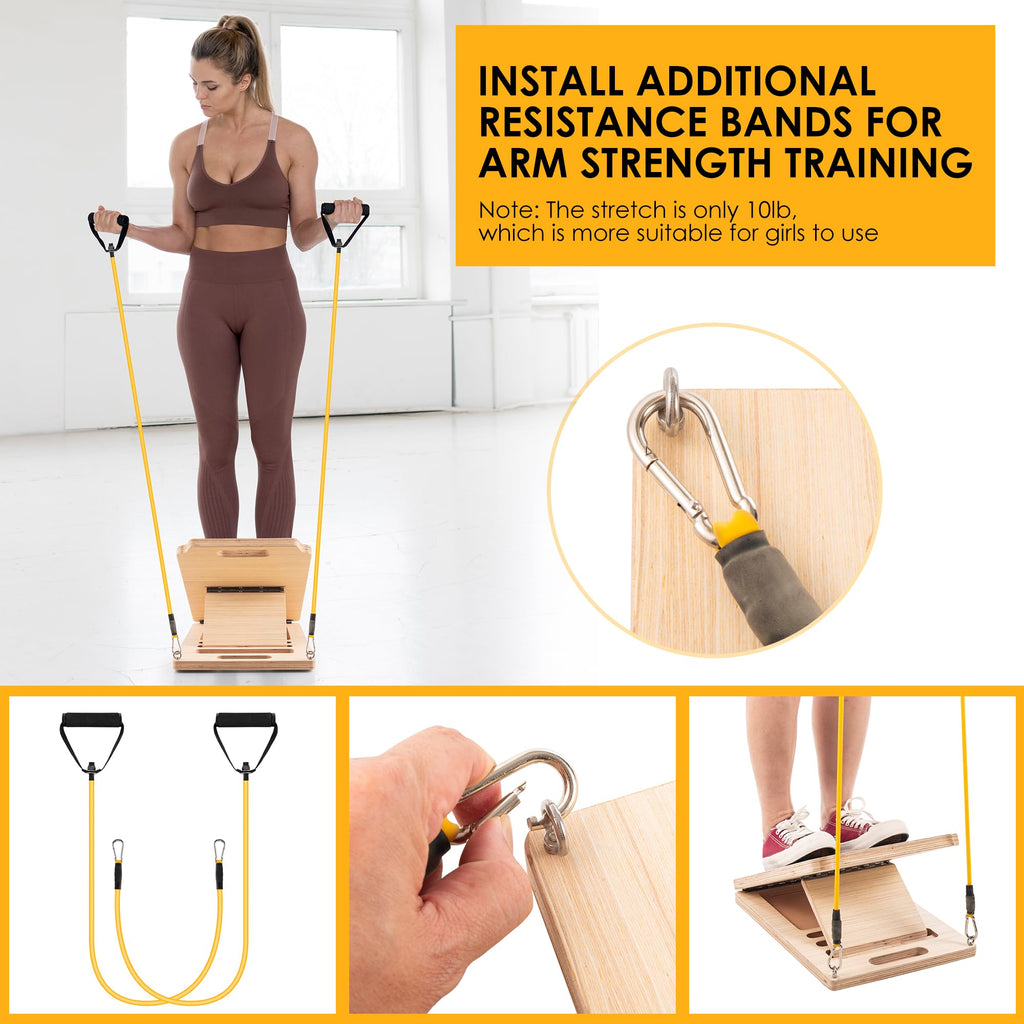 Wooden Slant Board for Calf Stretching, Adjustable Portable Incline Board with 10 - pound Pull Rope, Comes with Training Poster, 300 Lbs Weight Capacity for Leg, Knees and Ankle Stretching