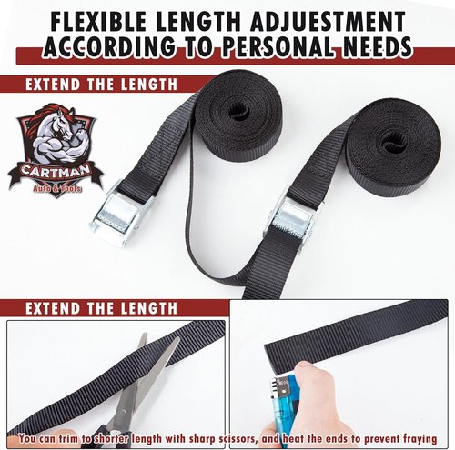 Cartman Lashing Straps - Heavy-Duty Cargo Tie-Down Straps Up to 600lbs | 12' Length, 6-Pack in Black Carry Bag