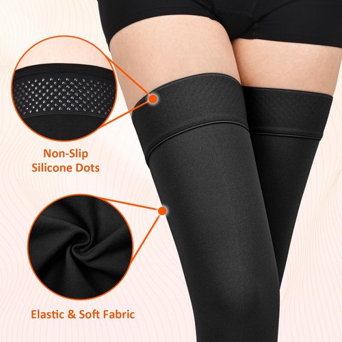 Wegitcs 1 Pair Thigh High Compression Stockings for Women Men, 20-30mmHg Footless Graduated Compression Socks, Medical Support Sock for Varicose Veins, Edema, Post-Surgery, Sports (Black, X-Large)