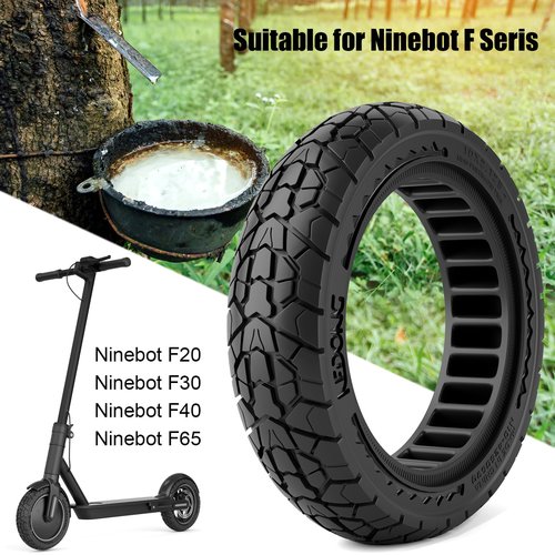Cooryda 10X2.125 Off Road Tire for Electric Scooter Ninebot F20/F30/F40/F65, 10 inch Solid Rubber Tires for Front And Rear Solid Electric Scooter Tire Tubeless(Black 2pcs)