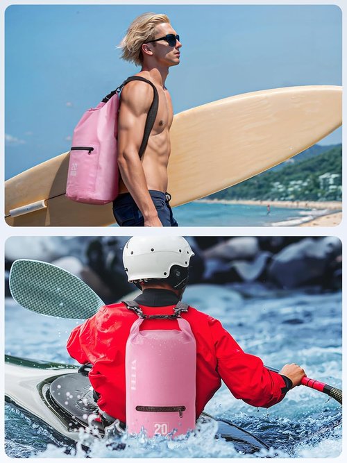 HEETA Waterproof Dry Bag - Lightweight Roll Top Storage with Front Zippered Pocket | 5L/10L/20L/30L/40L for Travel, Kayaking, Camping & More