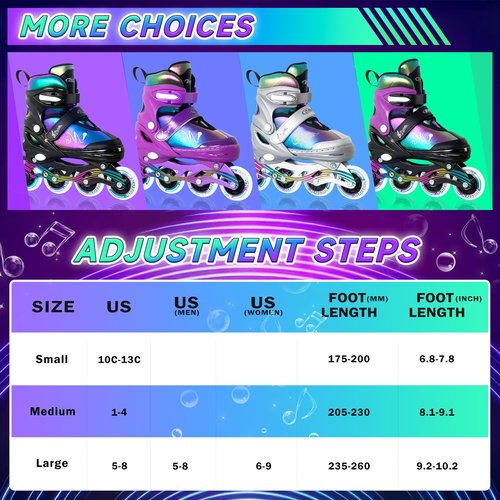 Nattork Adjustable Inline Skates for Kids & Teens with Flashing Light-Up Wheels, Gradient Color ABEC-7 Bearings for Smooth Glide, Safe & Durable Sizing Adjustable Skates Purple