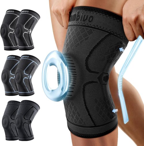 CAMBIVO Knee Brace - Compression Sleeve with Side Stabilizers & Patella Pad | 2-Pack, Black, Small