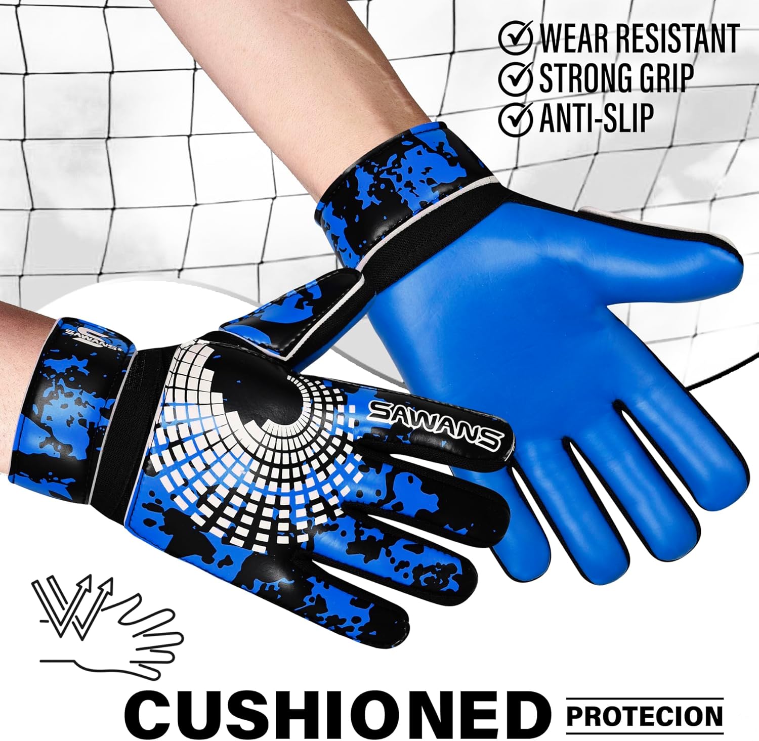 SAWANS Soccer Goalkeeper Gloves - Strong Grip & Wrist Support for Kids & Adults | Anti-Slip Design