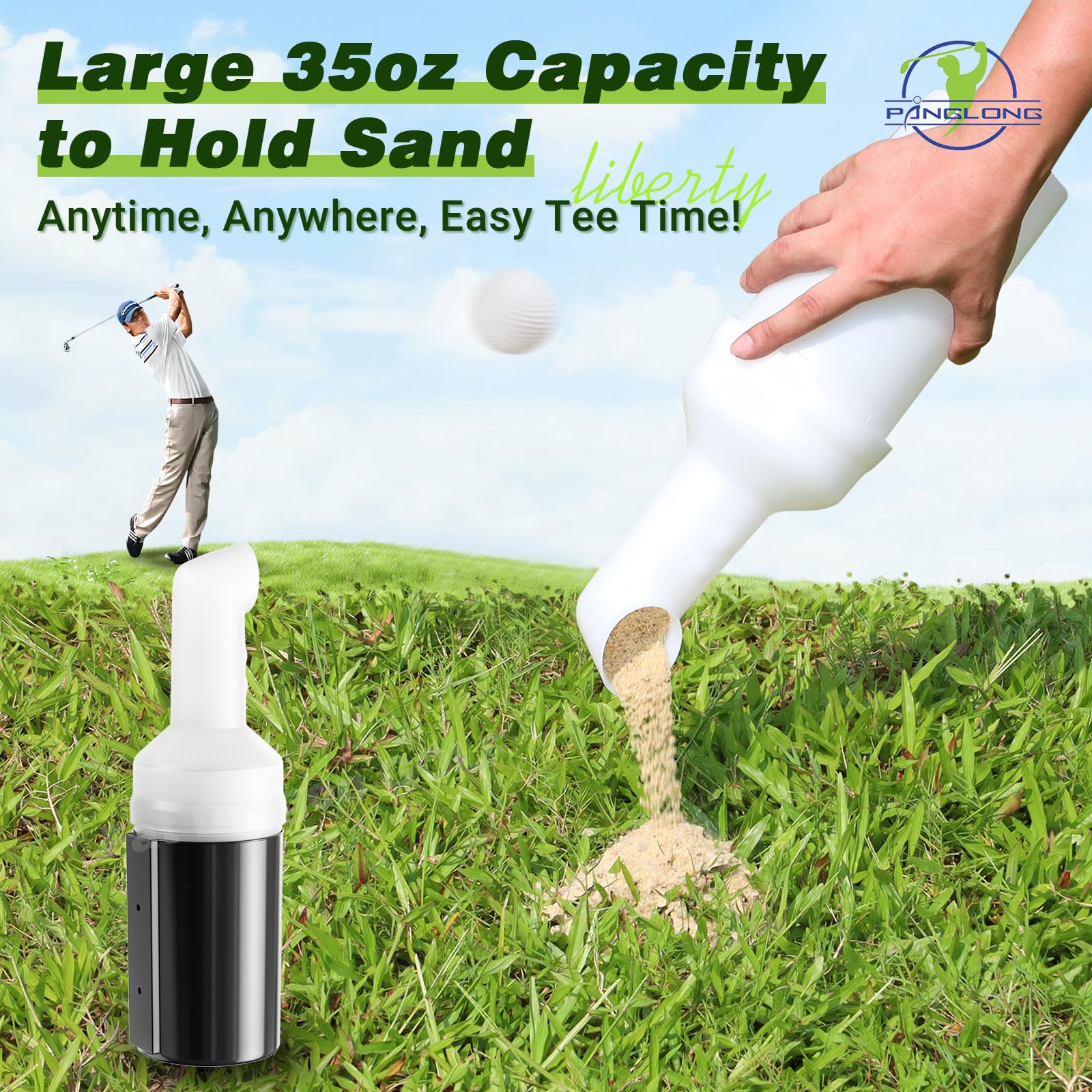 Panglong Golf Cart Sand Bottle with Holder, Universal No-Drilling Golf Sand Bottle, Divot Filler Sand Bottle for Yamaha Club Car EZGO with 1" Square Tube Bracket; Large Capacity, Rattle Proof Holder