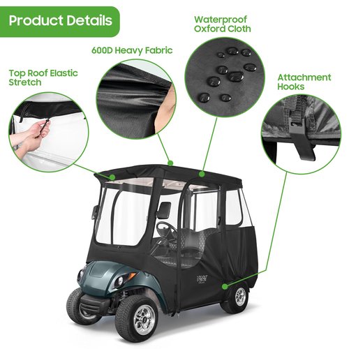 10L0L 2 Passenger Golf Cart Enclosure fit Yamaha G14 G16 G22 G29 Drive/Drive 2, 600D Heavy Duty Yamaha Rain Cover with Clear PVC Windshield, Side Mirror Openings, Waterproof/UV Block Oxford Cloth