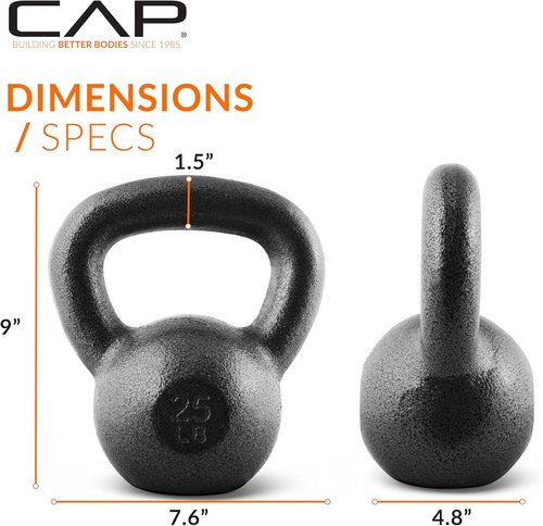 CAP Barbell Cast Iron Kettlebell - Durable Coated Finish, Available in Multiple Weights & Sets