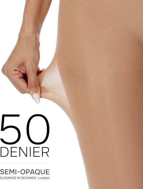 Luxdovi Ultra Soft 50 Denier Silky Tights - Semi Opaque High Waist Pantyhose in Solid Colors