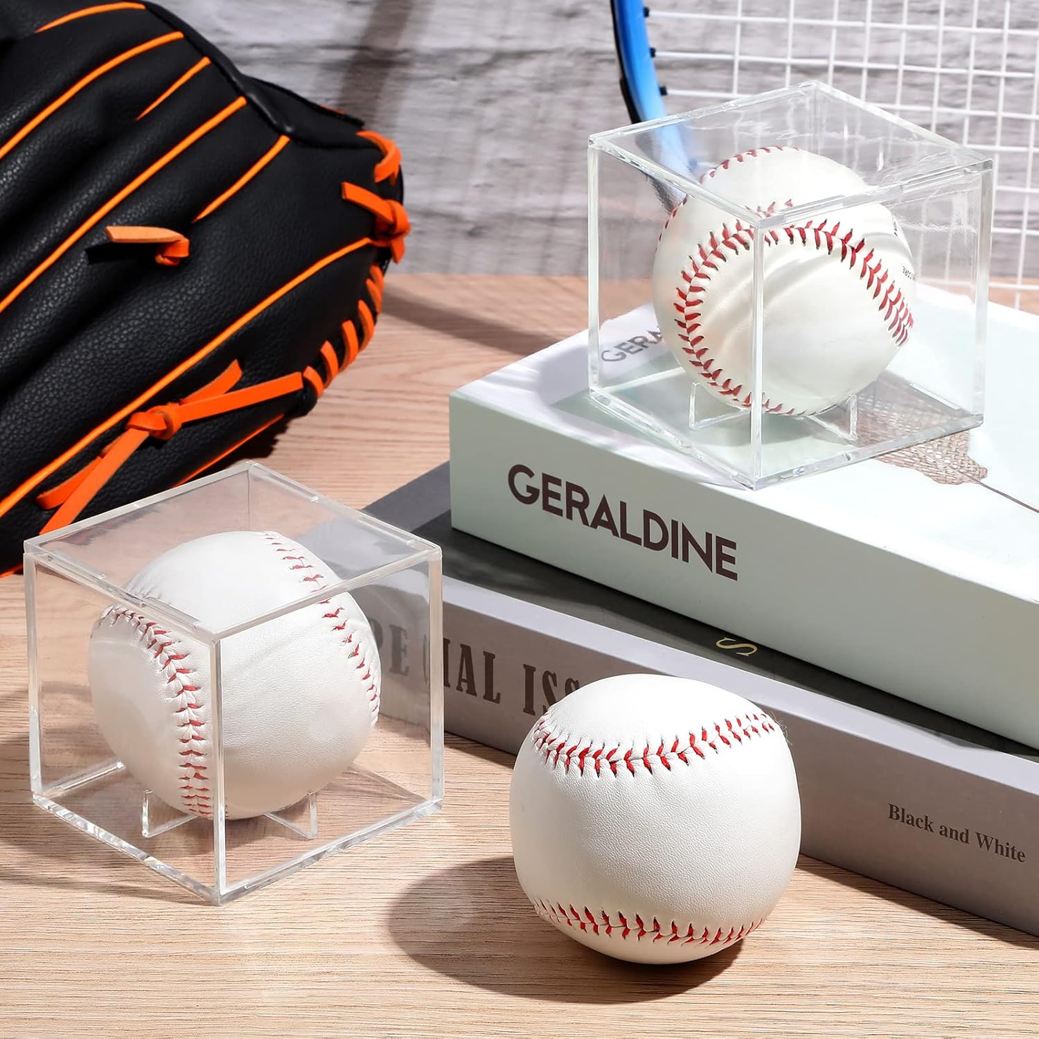 Skiennix 18 Pcs Baseball Display Case - Clear UV Protected Acrylic Cube Box for Official Size Balls
