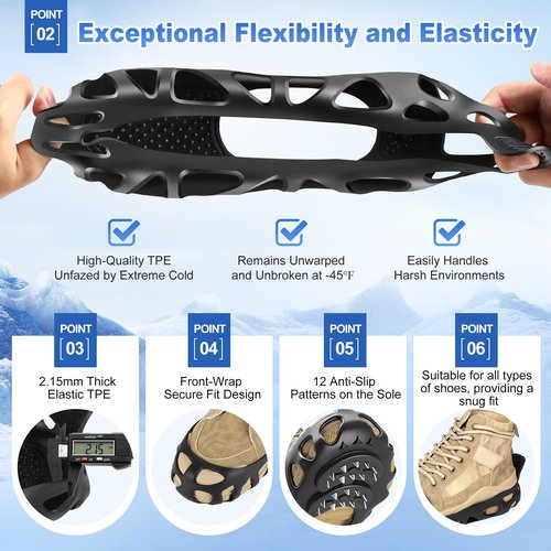 Ice Cleats, Ice Cleats for Shoes and Boots, Crampons for Shoes with 30 Spikes Anti Slip Snow Shoes(Large)