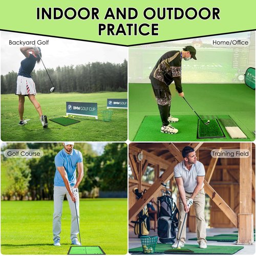 Golf Mat with Swing Path Feedback Detection Batting Golf Hitting Mat Golf Practice Mat for Indoor Outdoor Use Hitting Turf Mat for Chipping Driving Training Golf Accessories Golf Training Aid - 4PCS