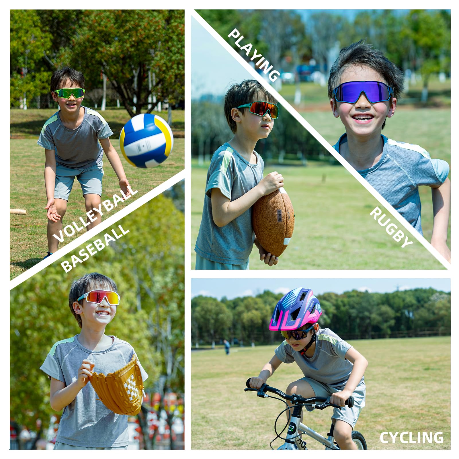 ROCKBROS Kids Polarized Sunglasses Cycling Glasses Sport Sunglasses UV400 Protection for Youth Boys Girls Age 8-14