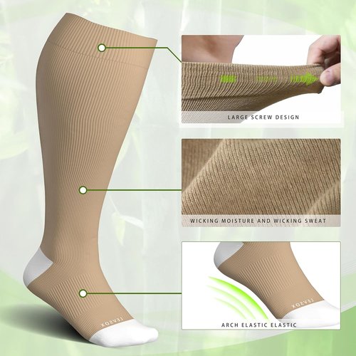 LEVSOX Wide Calf Compression Socks - 15-20mmHg Knee High Support Stockings for Circulation