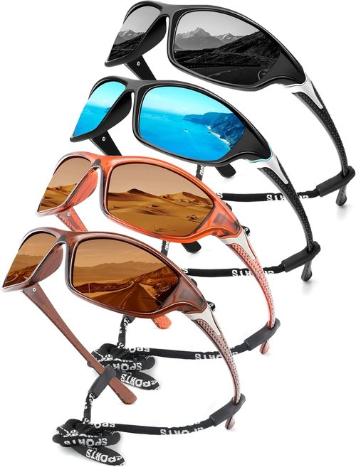 KALIYADI Polarized Sunglasses - UV Protection for Men | 4-Pack Sports Eyewear for Fishing & Cycling