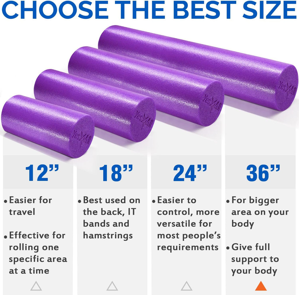 Yes4All Foam Roller - Medium Firm Round PE for Pilates, Yoga & Core Exercises | 12-36 Inches
