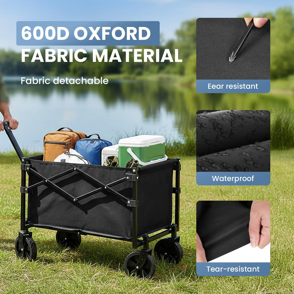 DUMOS Collapsible Wagon with Wheels, 176 lbs Wagons Carts Foldable Wagon Cart with Flexible Handle, Lightweight Portable Folding Utility Grocery Shopping Cart for Grocery Sports Garden Camping - Black