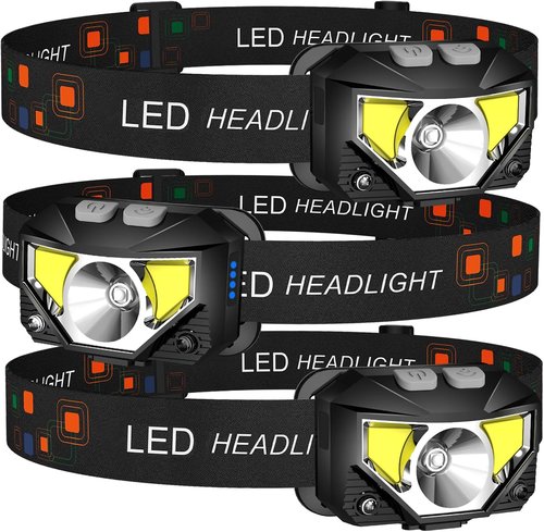 LHKNL Ultra Bright LED Headlamp Flashlight - 3-Pack Rechargeable, Waterproof with Motion Sensor | 8 Modes for Outdoor Activities